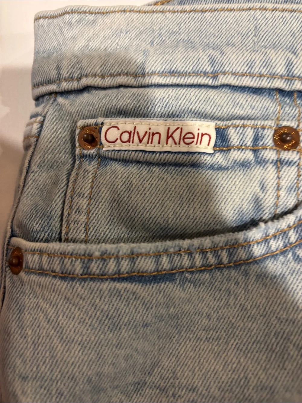 Calvin Klein Light Wash Denim Jeans with Tan Leather Patch - Picture 7 of 10